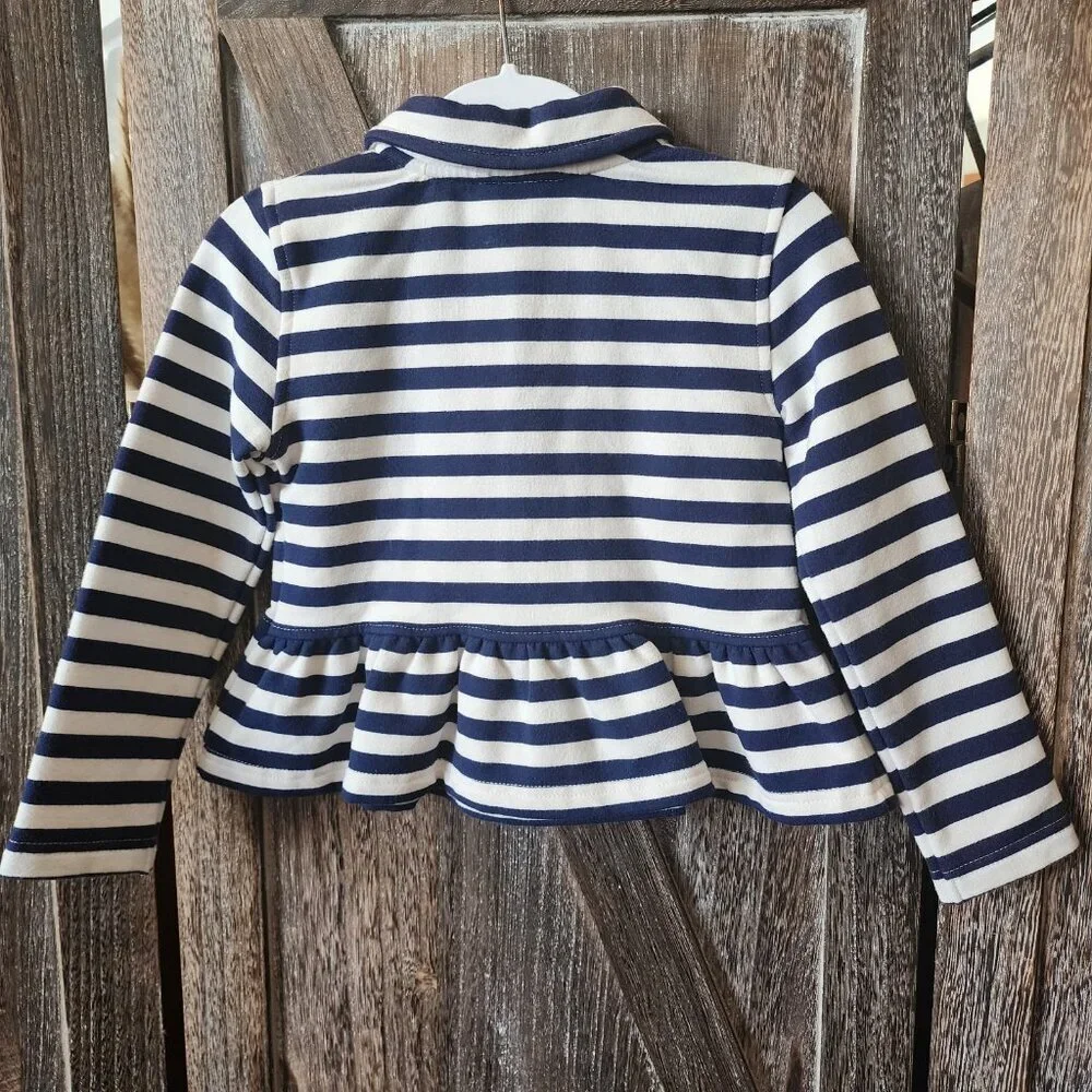 Gymboree Navy and White Knit Stretch Ruffle Peplum Jacket Gold Buttons Size XS 4